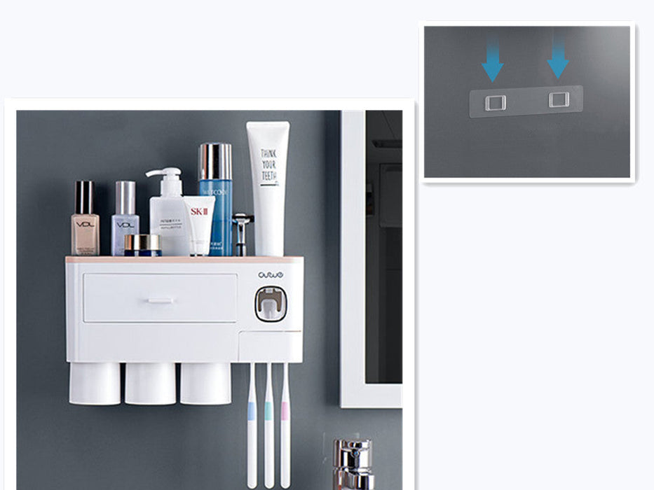Non-marking Hanging Magnetic Toothbrush Holder Single Drawer Storage Rack With Toothpaste Squeezer Toiletry Set