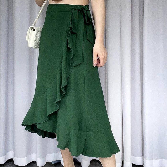 One-piece Lace-up Irregular Pack Buttock Solid Color Skirt