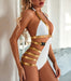One-piece Swimsuit Sexy Stitching Bandage Belt Buckle One-piece Bikini