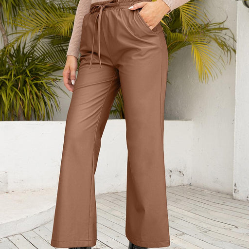 PU Loose Trousers Motorcycle Leather Straight Leg Wide Leg Leather Pants Women