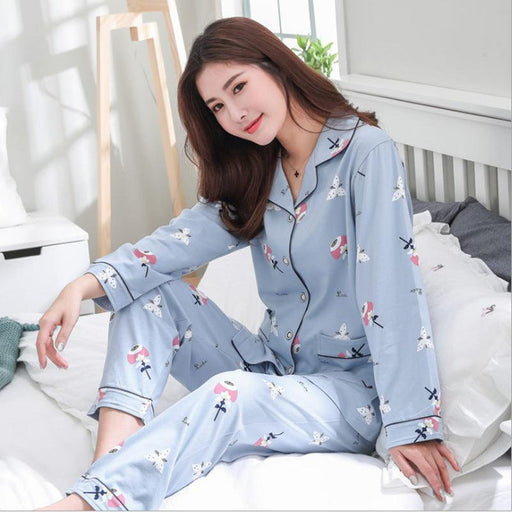 Pajamas Women'S Spring And Autumn Pure Cotton LongSleeved Thin Pajamas Suit Autumn Ladies Confinement Clothes Home Wear Pajamas