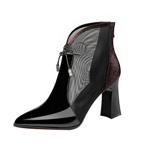 Patent Leather Mesh Boots Female Hollow Mesh