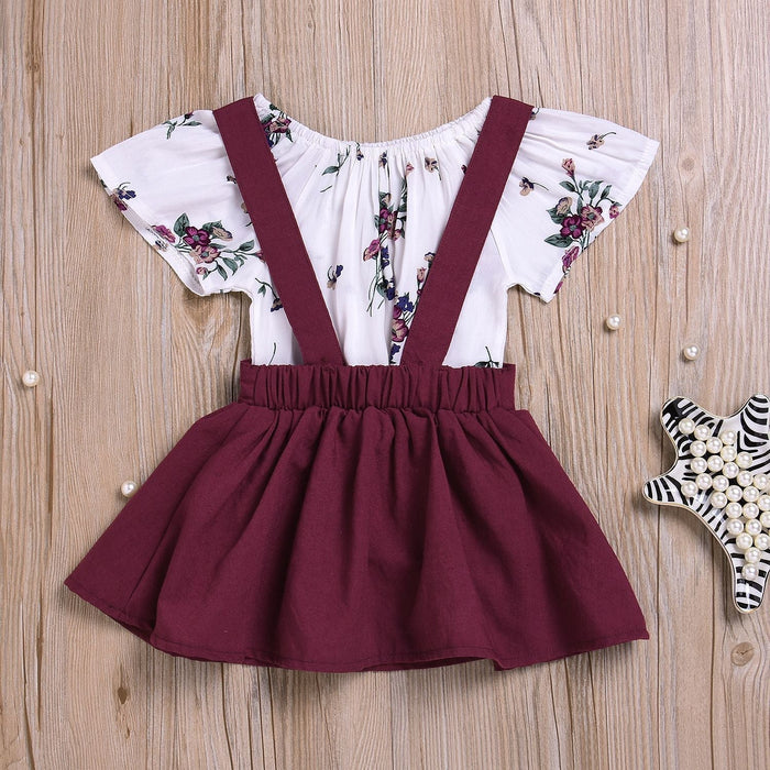 Patricia Floral Set Toddler Kids Baby Girls Floral Romper Suspender Skirt Overalls 2PCS Outfits Baby Clothing