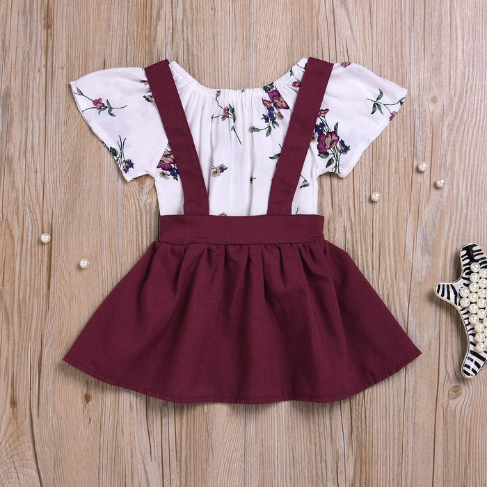 Patricia Floral Set Toddler Kids Baby Girls Floral Romper Suspender Skirt Overalls 2PCS Outfits Baby Clothing