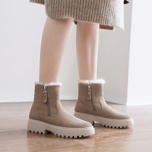 Plush And Thick Fur One-piece Thick-Soled Heightened Mid-tube Short Boots