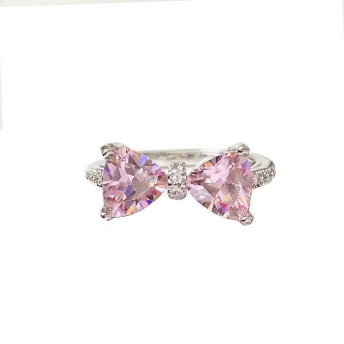 Princess's Castle Pink Zircon Bow Ring Open Index Finger