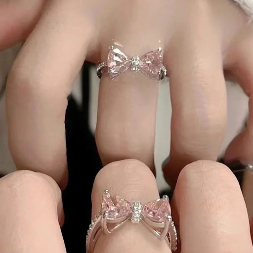 Princess's Castle Pink Zircon Bow Ring Open Index Finger