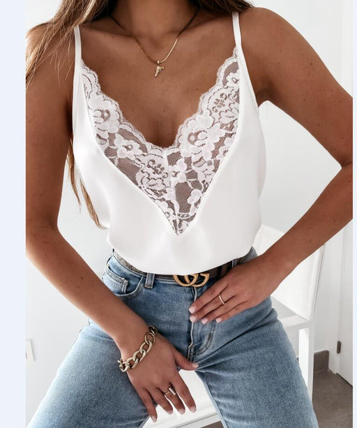Printed Fashion Lace Patchwork V Neck Camisole T Shirt