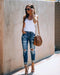 Retro High-waisted Stretch Jeans With Ripped Feet And Slimming