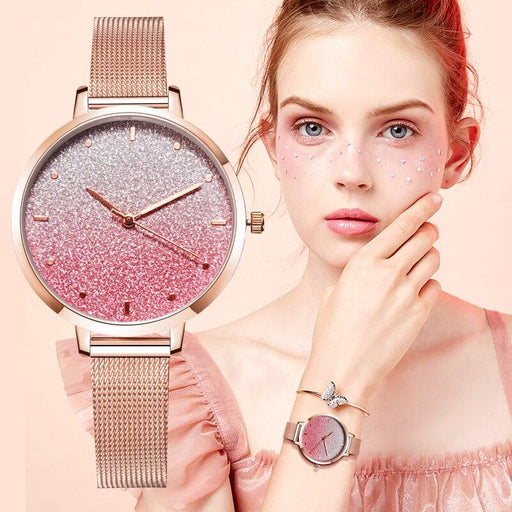 Rose gold thin strap women's watch