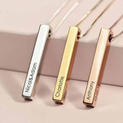 S925 Sterling Silver Couple Name Silver Bar Necklace