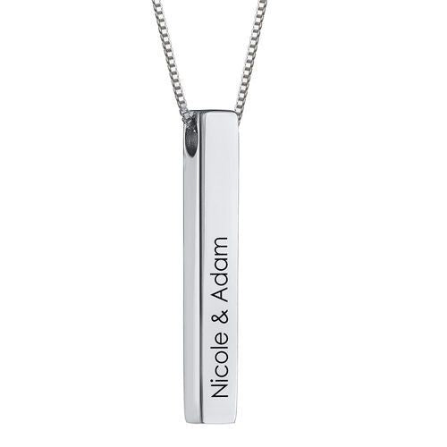 S925 Sterling Silver Couple Name Silver Bar Necklace