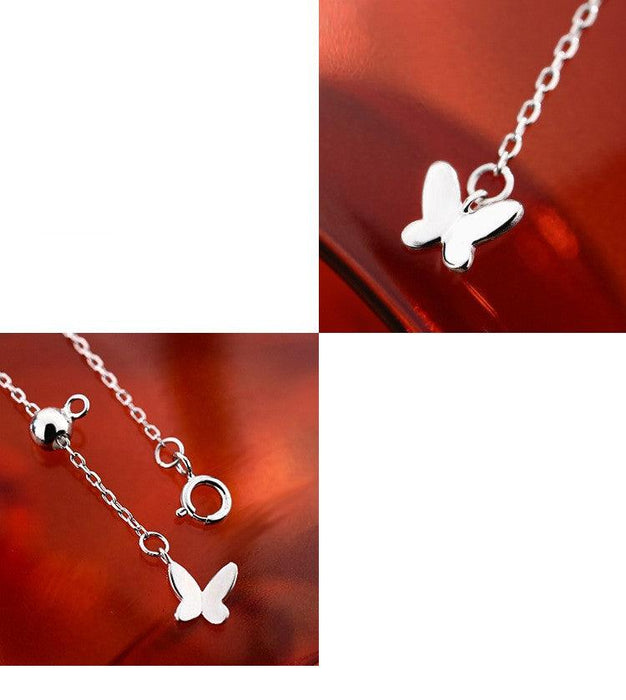 S925 Sterling Silver Tassel Diamond Butterfly Necklace