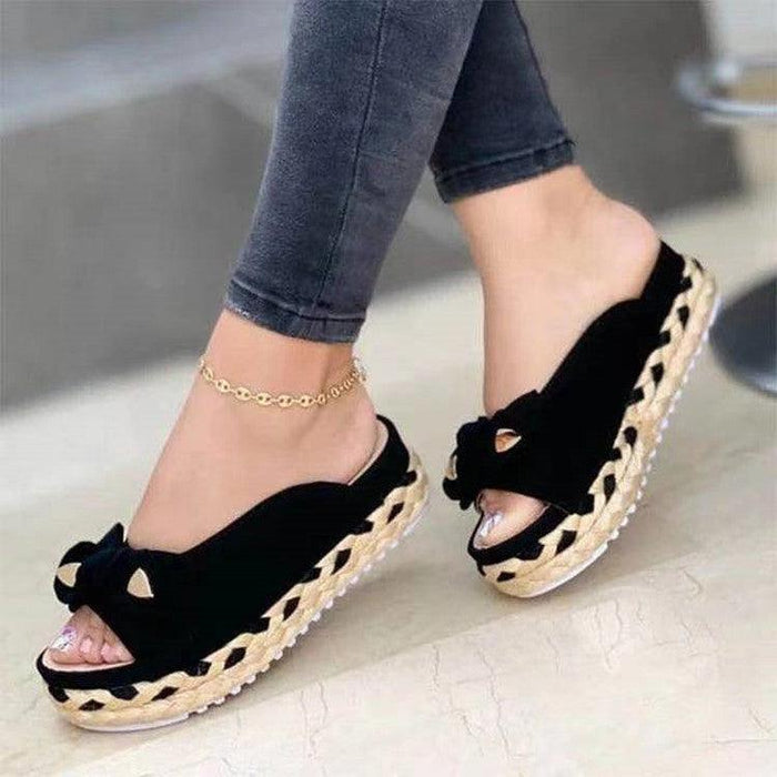Sandals And Slippers Women's Thick Soled Casual Roman Ladies Bow Slippers