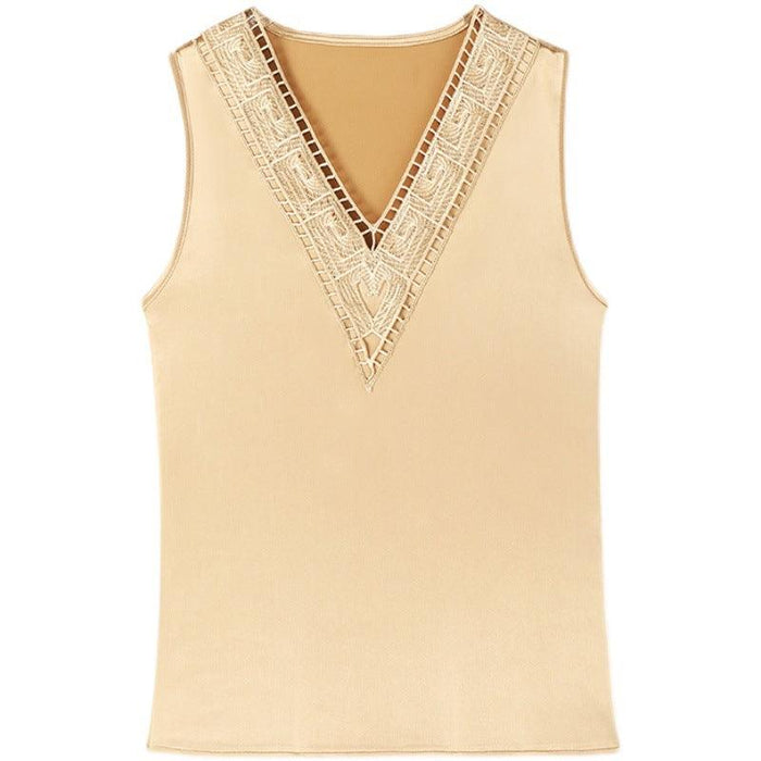 Satin Lace Neckline V-neck Fashion Vest