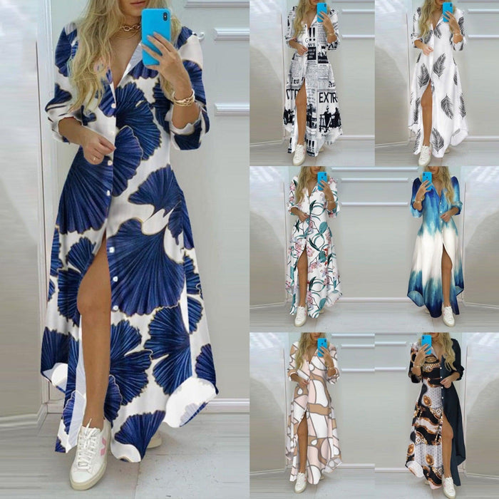 Sexy Dress With Fashion Print And Long-sleeved Shirt