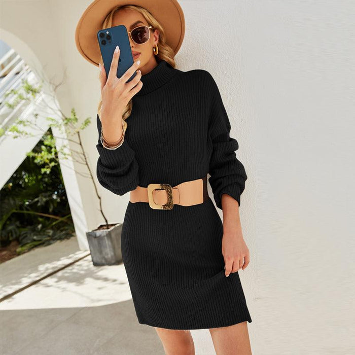 Solid Color Long Pullover Knitted Sweater Dress