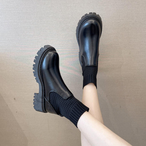 Splicing Sock Boots Women's Casual Chunky Heel