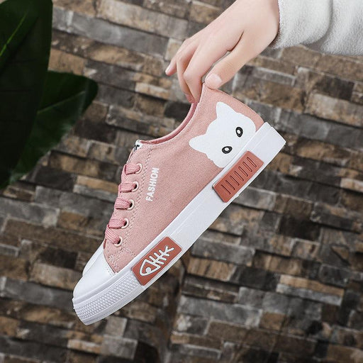 Spring summer new women's canvas shoes small white shoes female cute cartoon student shoes kitten