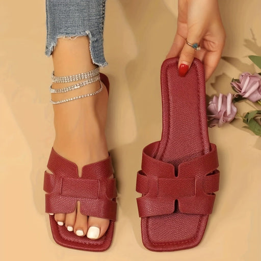 Square Toe Flat Sandals Summer Hollow Out Slides Slippers Women Footwear