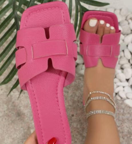 Square Toe Flat Sandals Summer Hollow Out Slides Slippers Women Footwear