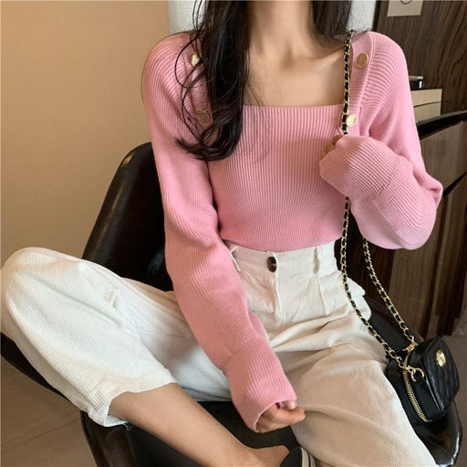 Square-neck Bottoming Shirt Women's Pure Desire Chic French Knitted Top Design Niche
