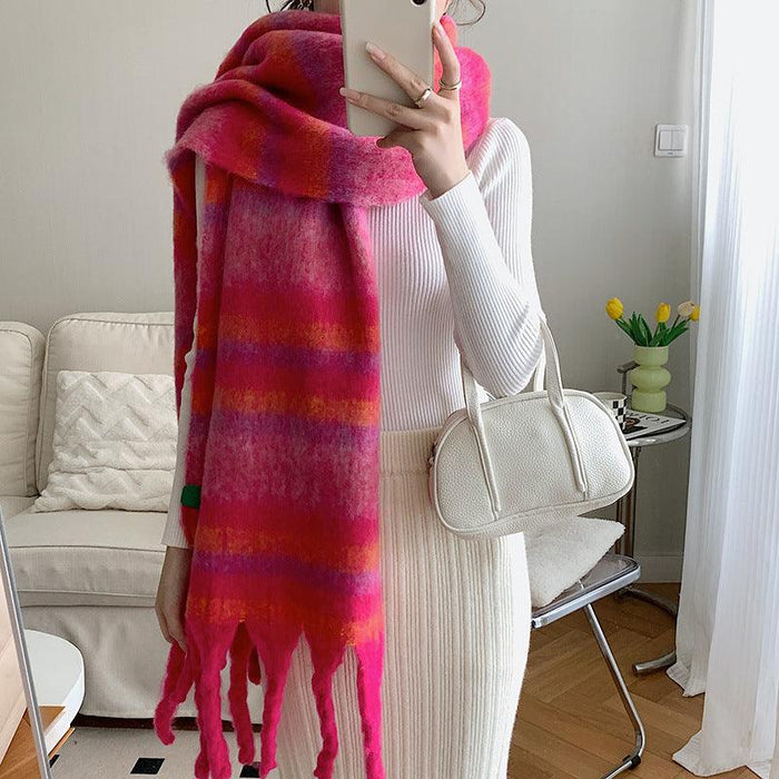 Striped Cashmere Thick Scarf With Contrast Color