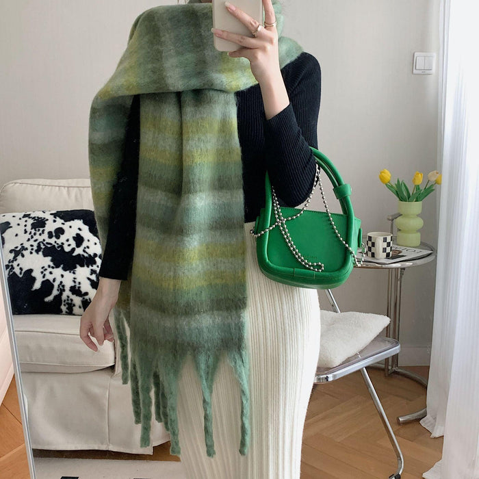 Striped Cashmere Thick Scarf With Contrast Color