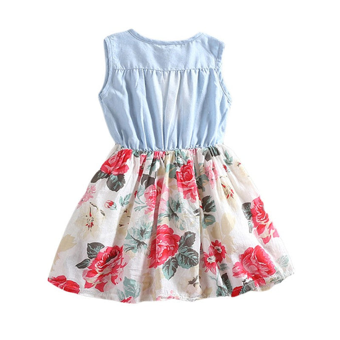 Summer Children Sleeveless Girl Denim Floral Dresses