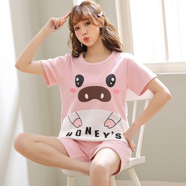 Summer Couple Pajamas Short-sleeved Knitted Cotton Homewear Suit