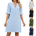 Summer Dress Solid Color V-neck Loose Pleated Half-sleeve Dress For Women