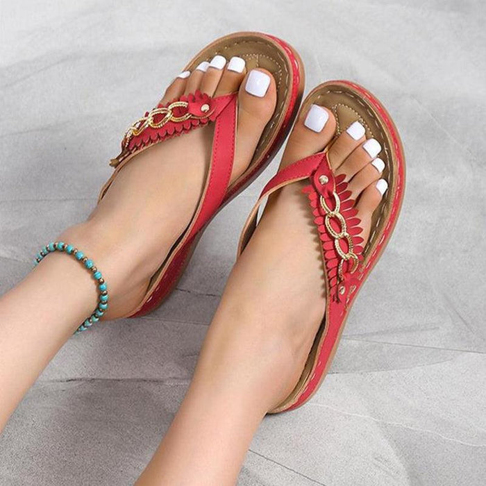 Summer Women Wedge Sandals With Chain Anti-Slip Slippers Retro Slides Flip Flops Shoes