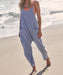 Summer Women's Loose Sleeveless Jumpsuits Spaghetti Strap Stretchy Long Pant Romper Jumpsuit With Pockets Zipper