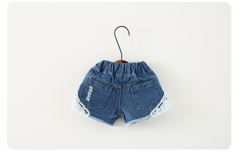 Summer new children's pants Korean personality old wind children's denim shorts Girls lace shorts