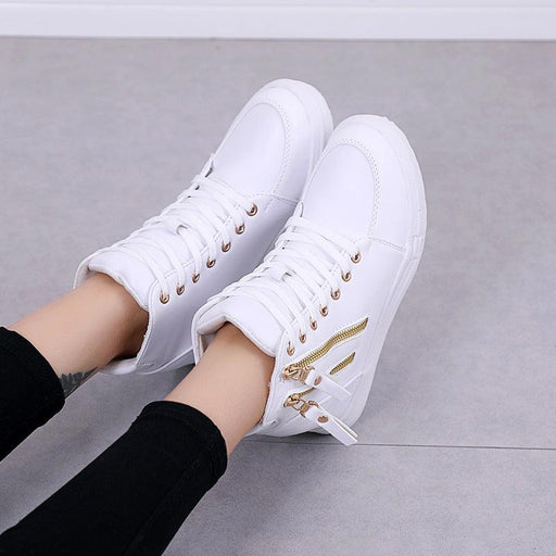 Thick-soled High-top Women's Shoes Spring And Autumn Lace-up White Shoes Casual Women's Shoes