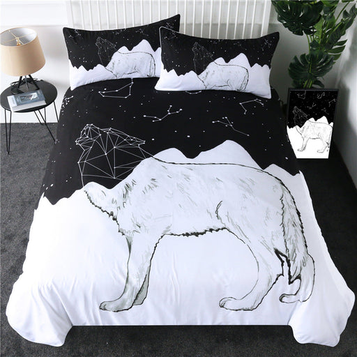 Three-piece Set Of Black And White Printed Bed Linen And Duvet Cover