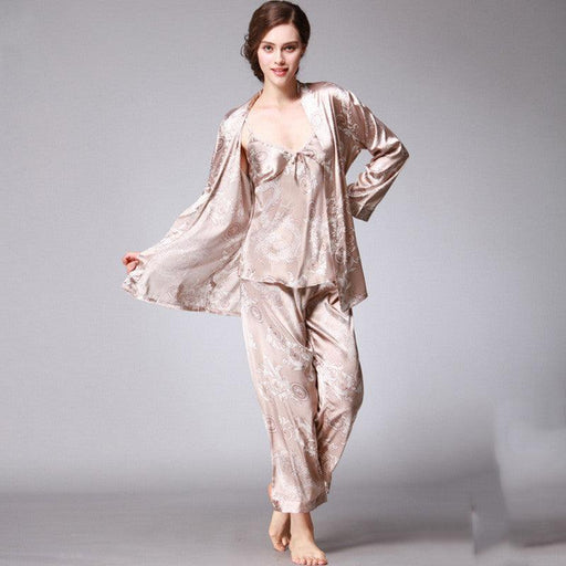 Three-piece silk pajamas for women