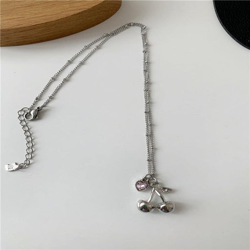 Titanium Steel Love Sweet Cherry Heart Necklace
