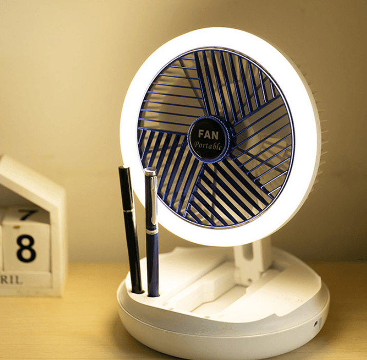 USB Charging Foldable Table Fan Wall Mounted Hanging Ceiling Fan With LED Light 4 Speed Adjustable For Home Room Air Cooler Fan