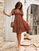 V Neck Solid Color Ruffle Sleeve Dress