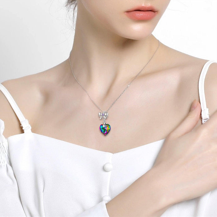 Volcanic Heart Shaped Crystal Pendant Sterling Silver 925 Bow Knot Female Necklace Bracelet Diy Accessories
