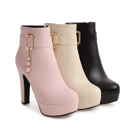 Waterproof Platform Thick Heel Large Size Women's Shoes Side Zipper Foreign Trade Shoes