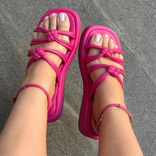 Weave Sandals Candy Color Round Toe Strappy Beach Shoes