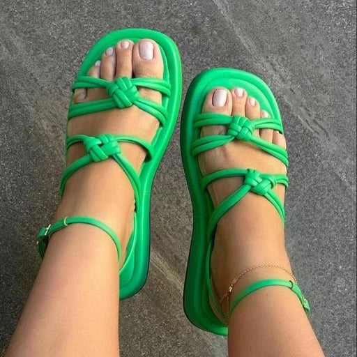 Weave Sandals Candy Color Round Toe Strappy Beach Shoes