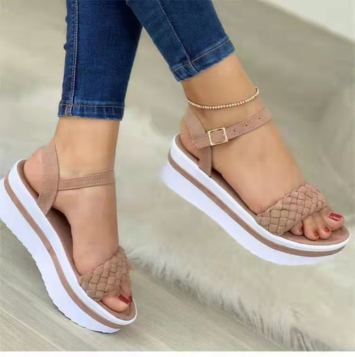Weave Style Sandals Thick-bottomed Braided One Word Buckle Strap Shoes Women