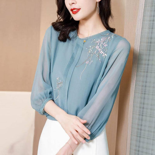 Western-style Age-reducing Chiffon Silk Women's Shirt