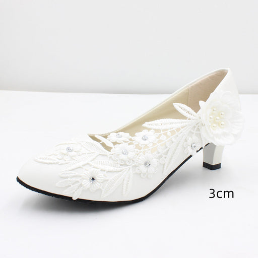 White High Heel Large Size Wedding Shoes Round Toe