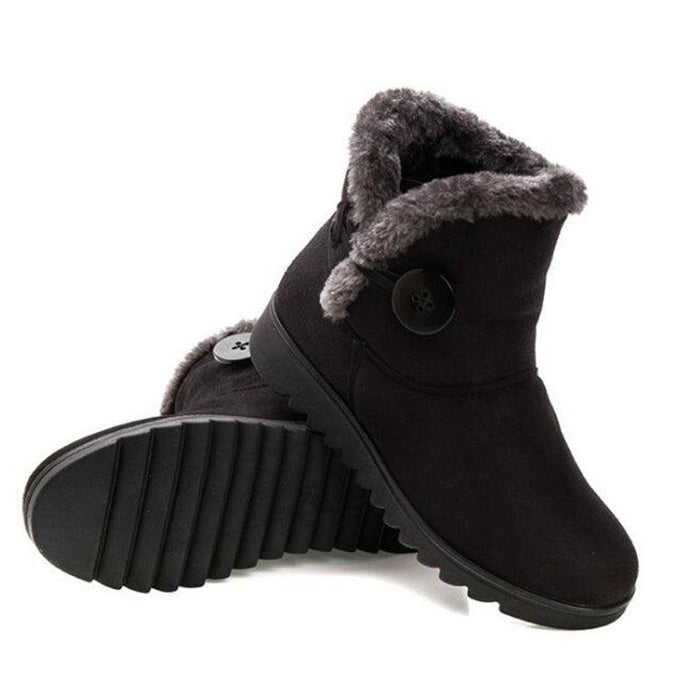 Winter Women Boots Flock Warm Ankle Snow Boots 2023 Platform Shoes Woman Slip On Flats Button