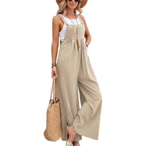 Women Long Bib Pants Overalls Casual Loose Rompers Jumpsuits With Pockets