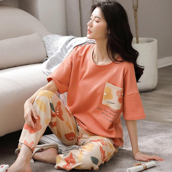 Women's Cotton Casual Simple Pajamas Suit